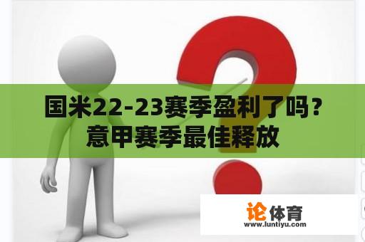 国米22-23赛季盈利了吗？意甲赛季最佳释放