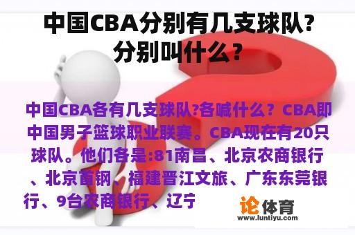 中国CBA分别有几支球队?分别叫什么？