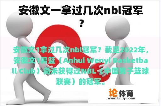 安徽文一拿过几次nbl冠军？