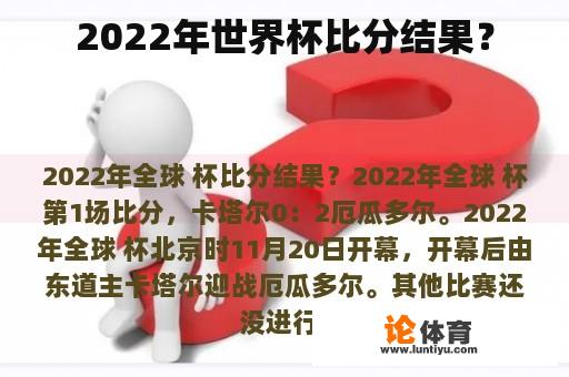 2022年世界杯比分结果？