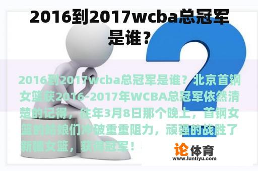 2016到2017wcba总冠军是谁？