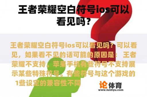 王者荣耀空白符号ios可以看见吗？