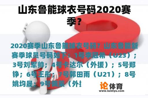 山东鲁能球衣号码2020赛季？