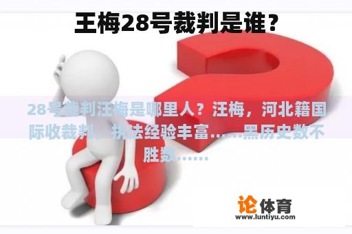 王梅28号裁判是谁? 王梅28号裁判是谁?