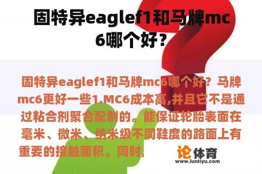 固特异eaglef1和马牌mc6哪个好？