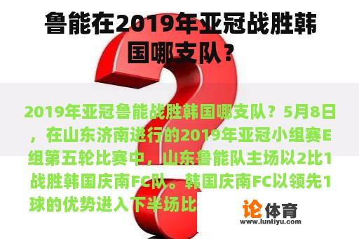 鲁能在2019年亚冠战胜韩国哪支队？