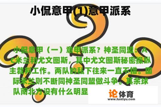 小侃意甲(1)意甲阵营 小侃意甲(1)意甲阵营