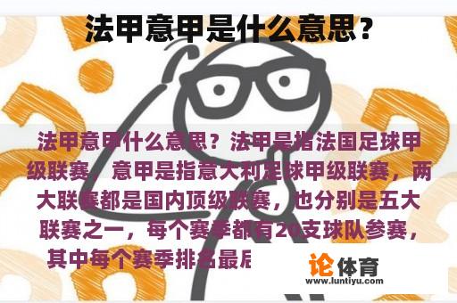 法甲意甲是什么意思？