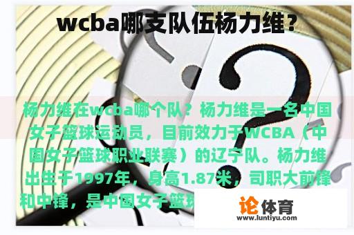 wcba哪支队伍杨力维？