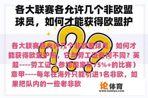 各大联赛各允许几个非欧盟球员，如何才能获得欧盟护照，它与劳工证有何不同？