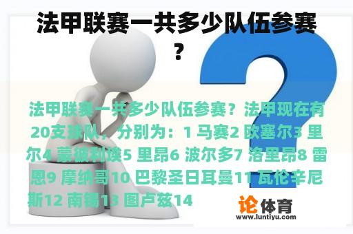 法甲联赛一共多少队伍参赛？