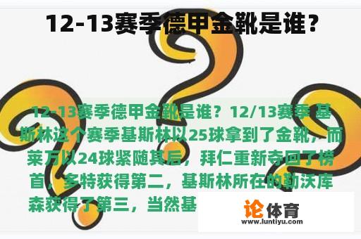 12-13赛季德甲金靴是谁？