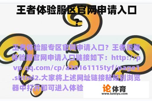 王者体验服区官网申请入口？