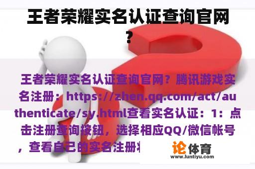 王者荣耀实名认证查询官网？