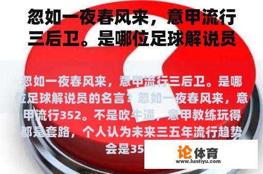 忽如一夜春风来，意甲流行三后卫。是哪位足球解说员的名言？