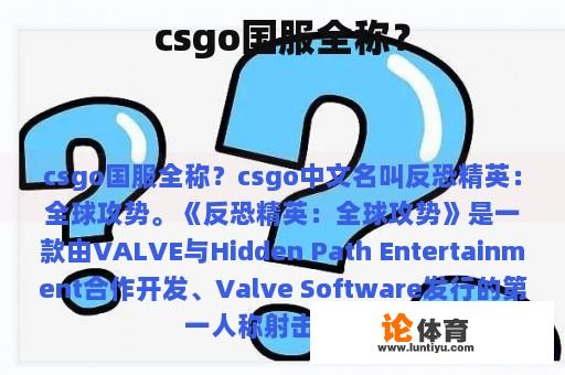 csgo国服全称？