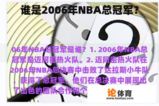 谁是2006年NBA总冠军？