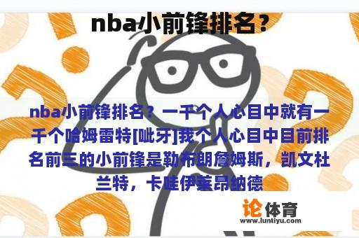 nba小前锋排名？