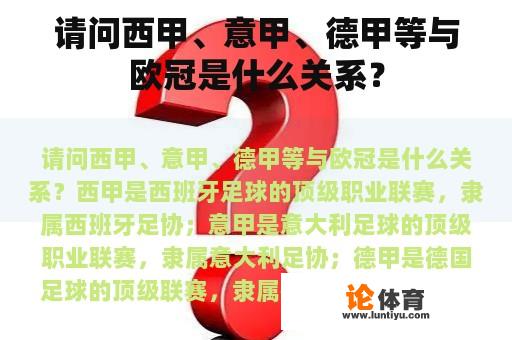 请问西甲、意甲、德甲等与欧冠是什么关系？