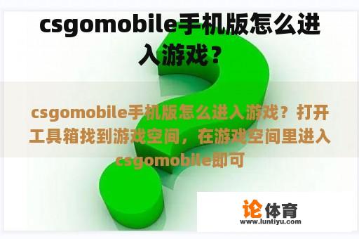 csgomobile手机版怎么进入游戏？