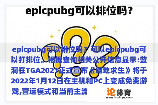 epicpubg可以排位吗？