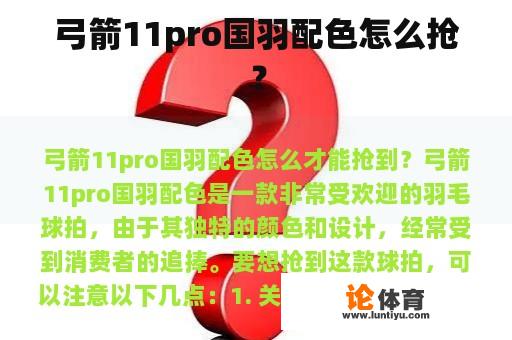 弓箭11pro国羽配色怎么抢？