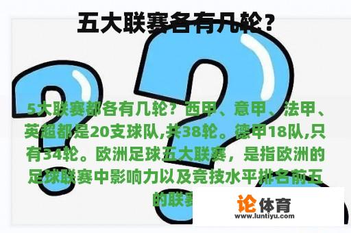 五大联赛各有几轮？