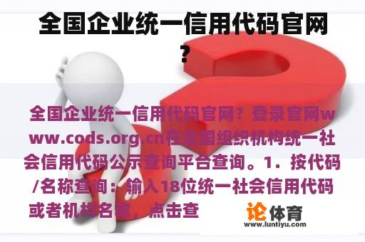 全国企业统一信用代码官网？