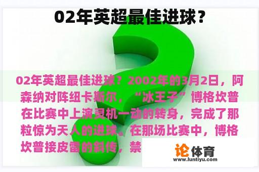 02年英超最佳进球？