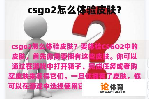 csgo2怎么体验皮肤？