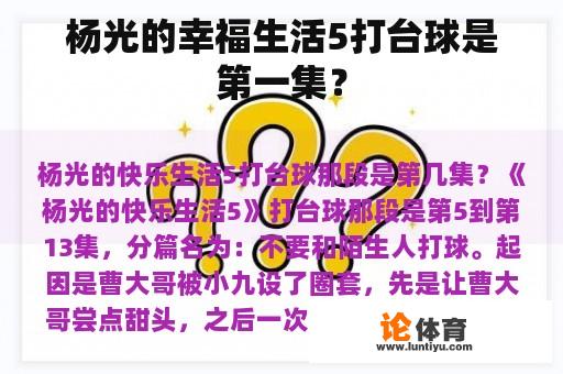 杨光的幸福生活5打台球是第一集？