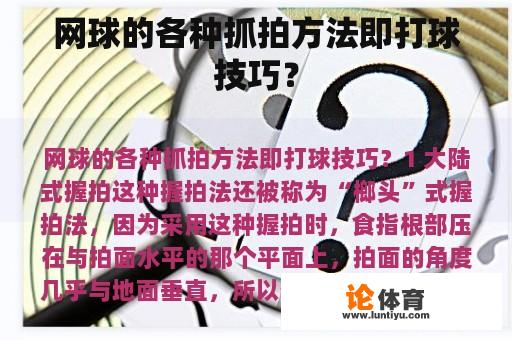 网球的各种抓拍方法即打球技巧？