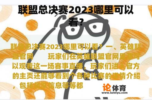 联盟总决赛2023哪里可以看？