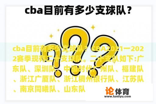 cba目前有多少支球队？