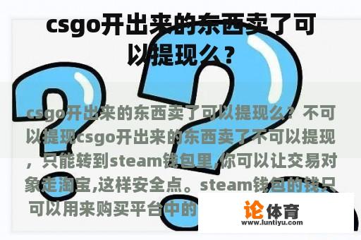 csgo开出来的东西卖了可以提现么？