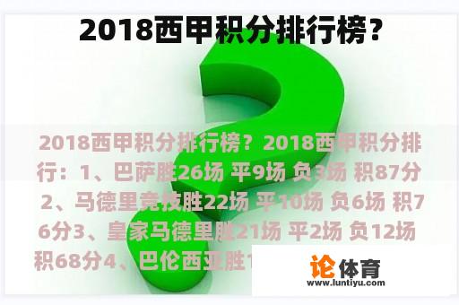 2018西甲积分排行榜？