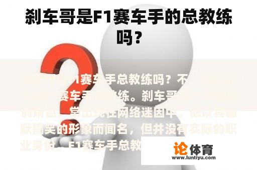 刹车哥是F1赛车手的总教练吗？