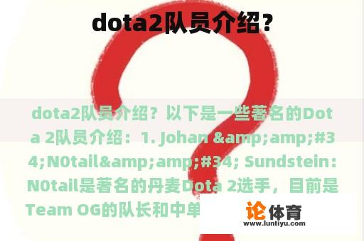 dota2队员介绍？