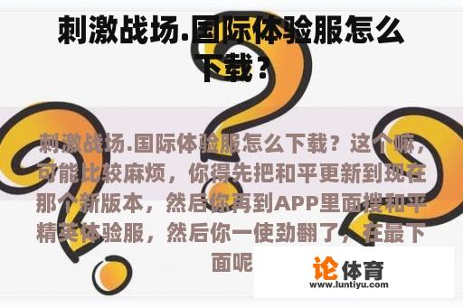 刺激战场.国际体验服怎么下载？