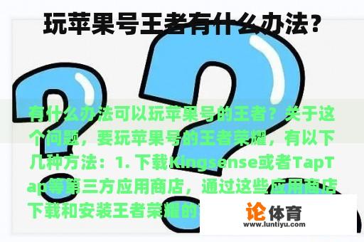 玩苹果号王者有什么办法？