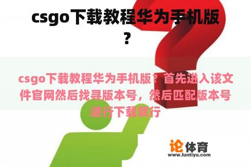 csgo下载教程华为手机版？