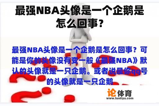 最强NBA头像是一个企鹅是怎么回事？