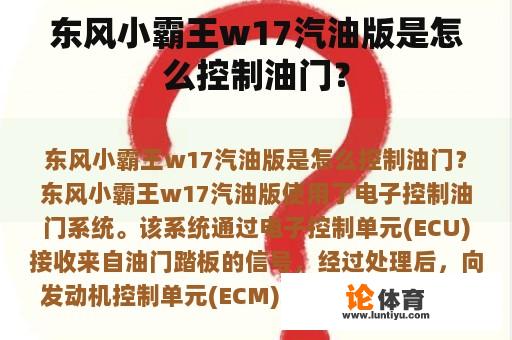 东风小霸王w17汽油版是怎么控制油门？