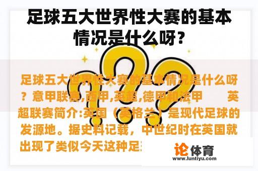 足球五大世界性大赛的基本情况是什么呀？