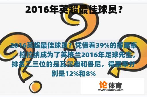 2016年英超最佳球员？