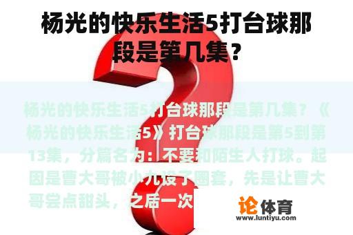 杨光的快乐生活5打台球那段是第几集？