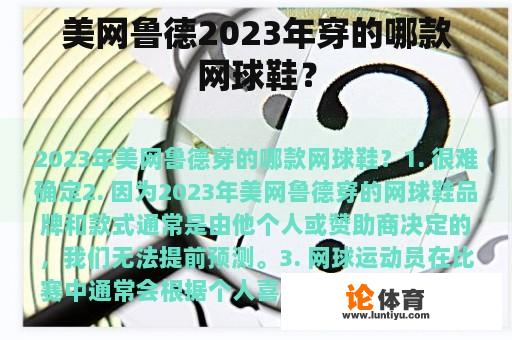 美网鲁德2023年穿的哪款网球鞋？