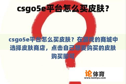 csgo5e平台怎么买皮肤？