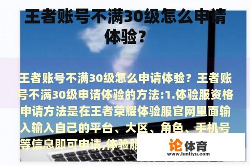 王者账号不满30级怎么申请体验？