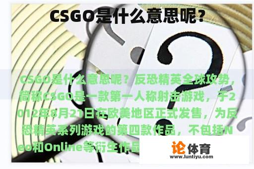 CSGO是什么意思呢？